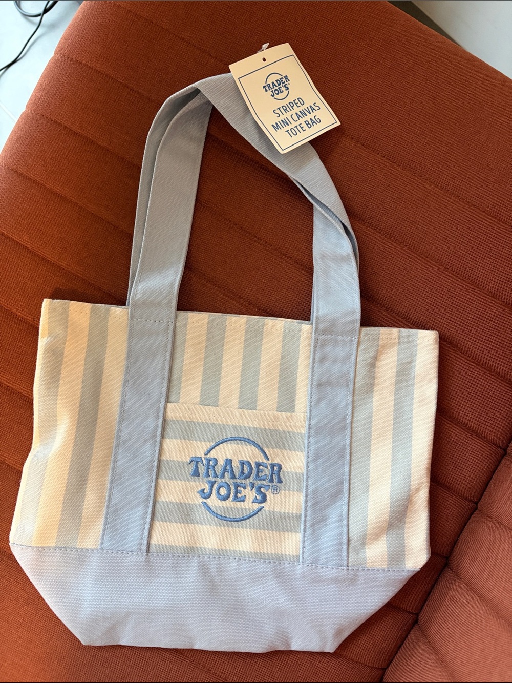 Trader Joe’s Blue & Cream Striped Canvas Tote Bag